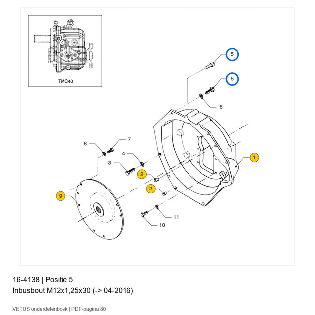 Inbusbout M12x1,25x30 (-> 04-2016) - Vetus - 16-4138