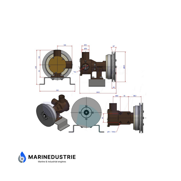 Elektromagnetische Clutch Impellerpomp 24 volt 591L.