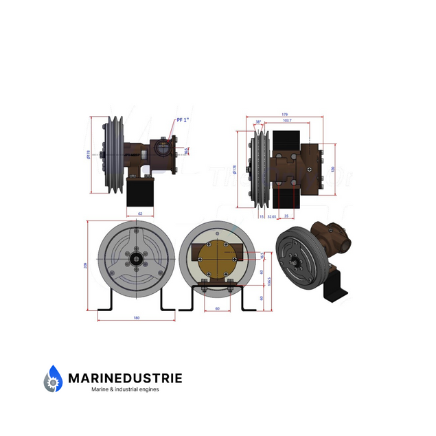 Elektromagnetische impellerpomp – 2" flensaansluiting, B-Sectie V-Snaarpoelie 12 volt 448L/min.