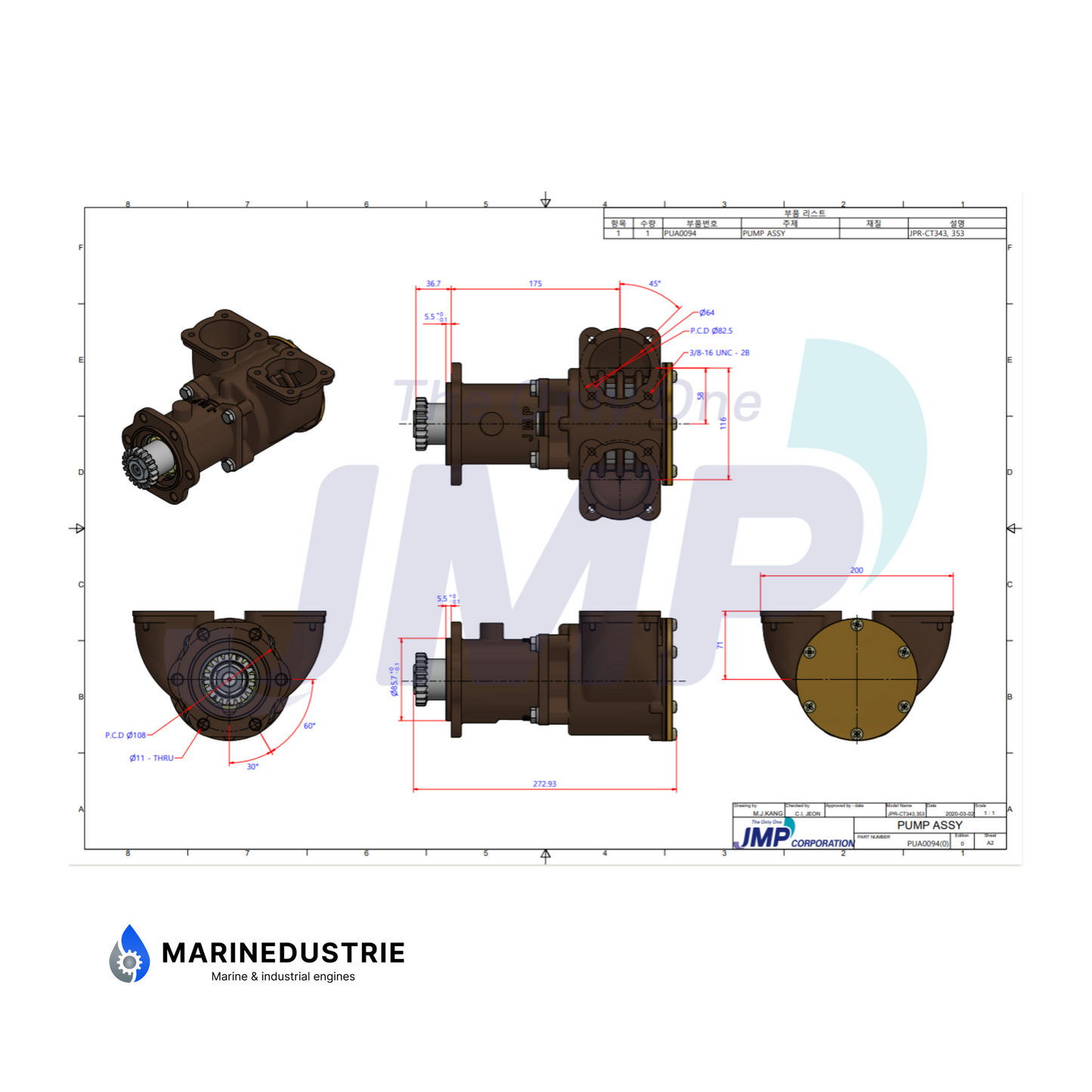 Impellerpomp Caterpillar D336, D343, D353C, D353D, D353E