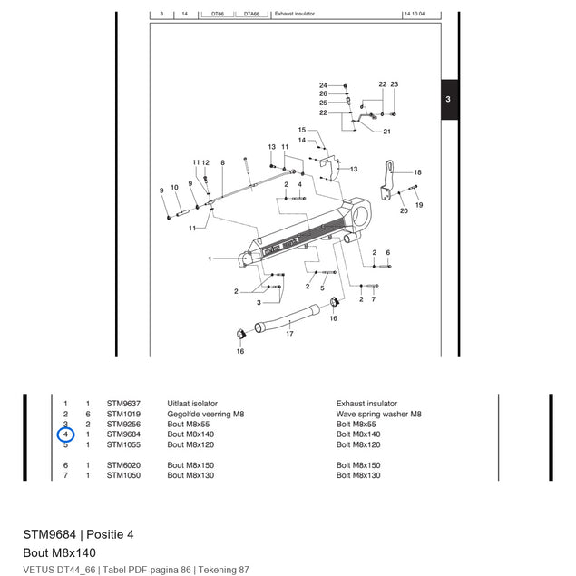 Bout M8x140 - Vetus - STM9684