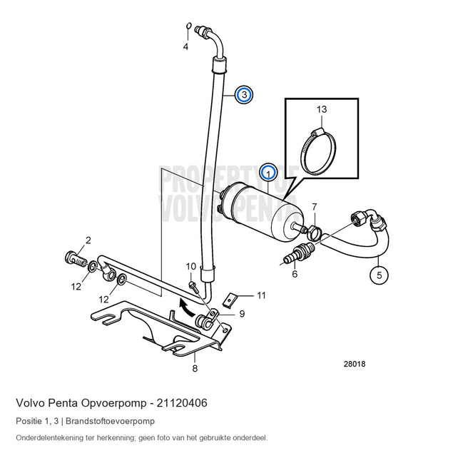 Volvo Penta opvoerpomp 21120406, positie 1 in de onderdelentekening