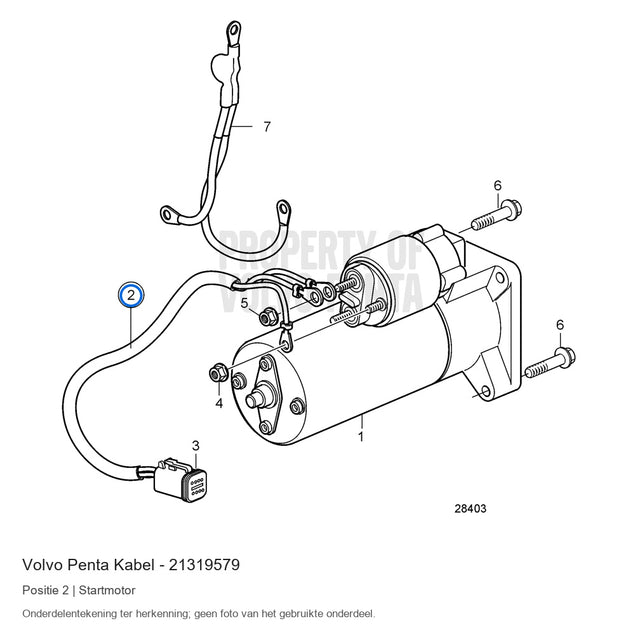Volvo Penta kabel 21319579, positie 2 in de onderdelentekening