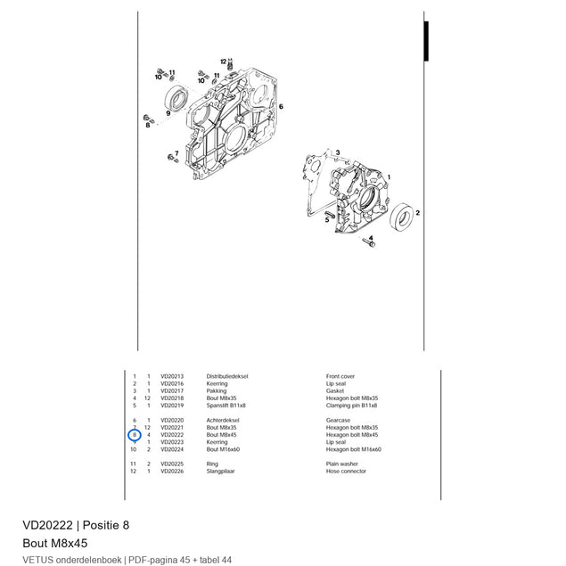 Bout M8x45 - Vetus - VD20222