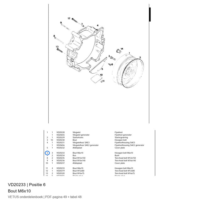 Bout M6x10 - Vetus - VD20233