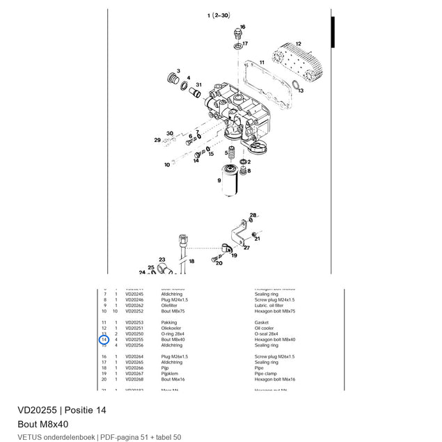 Bout M8x40 - Vetus - VD20255