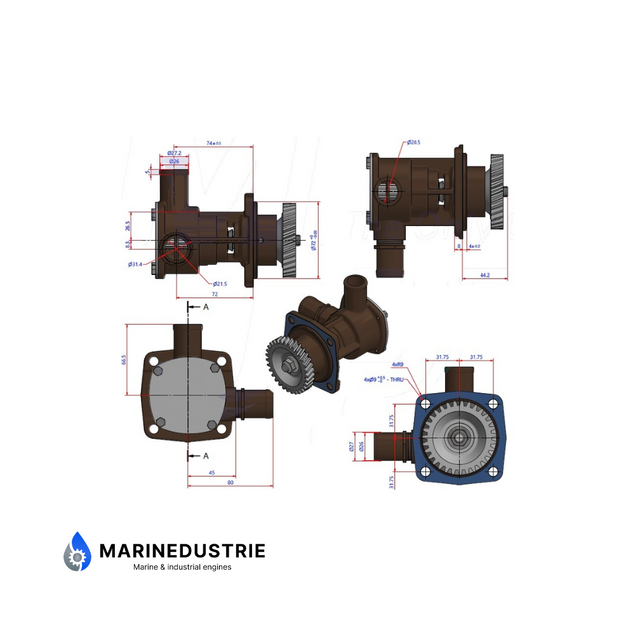 Yanmar -4JH5E, 3JH4E, 4JH4E, 4JH4AE, 3JH5E, 4JH45, 4JH57, 4JH80, 4JH110 impellerpomp - 129271-42502.-