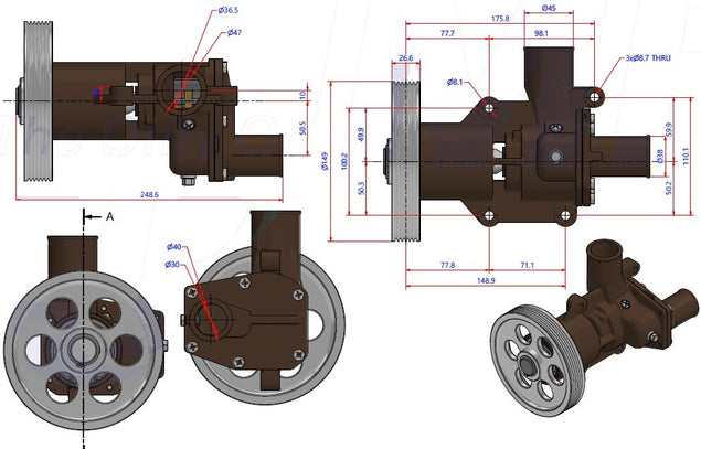 Impellerpomp Volvo Penta D4 - 3584062 tekening