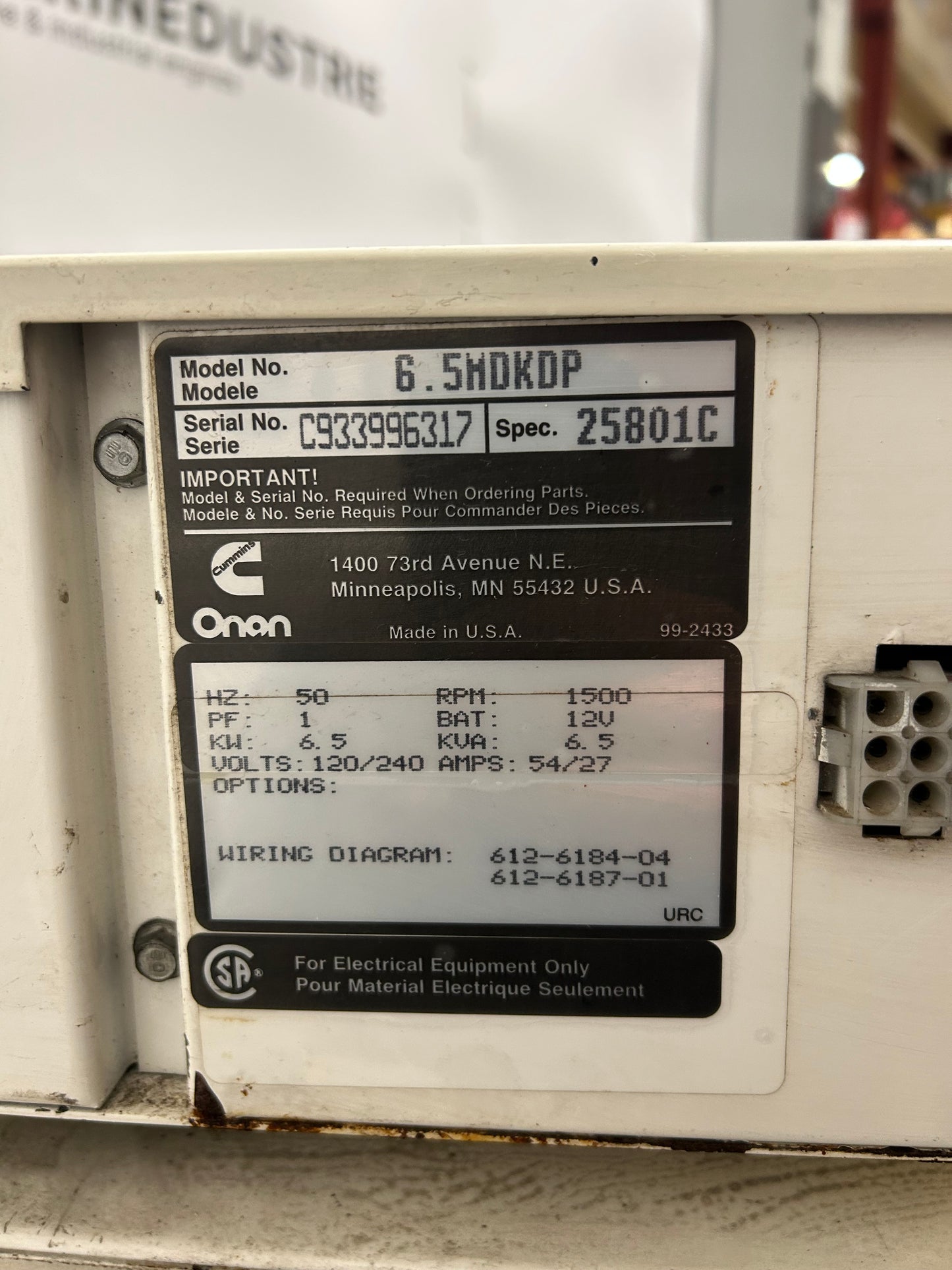 Cummins Onan 6.5kVA 6.5MDKDP Scheeps Generatorset