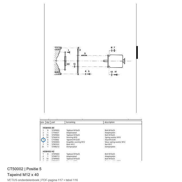 Tapeind M12 x 40 - Vetus - CT50002