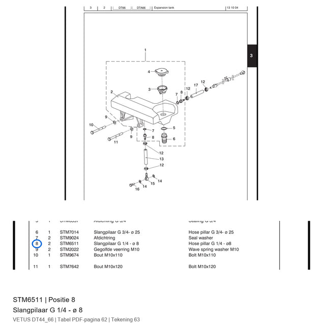 Slangpilaar g1/4-8 - Vetus - STM6511