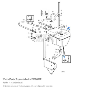 Volvo Penta expansietank 22356962, positie 1 in de onderdelentekening