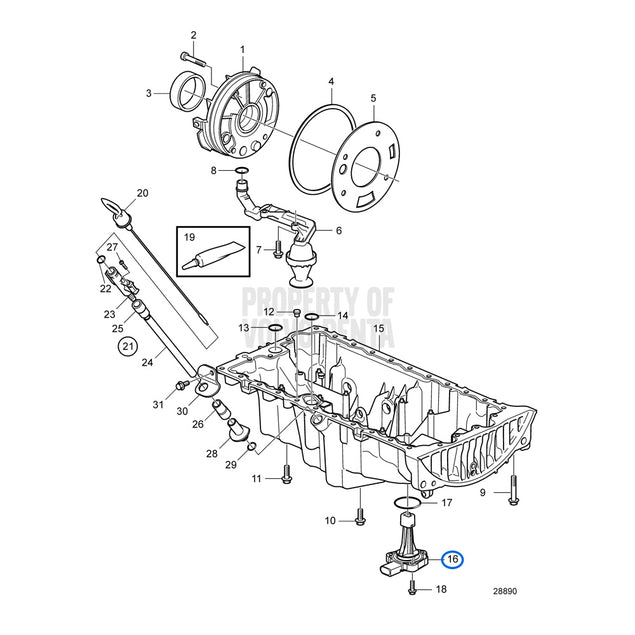 Volvo Penta olieniveaugever 31272687, positie 16 in onderdelentekening