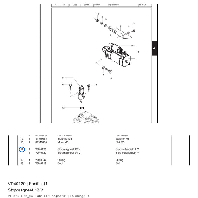 Stopmagneet 12/24V - Vetus - VD40120