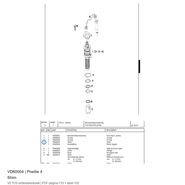 Shim - Vetus - VD60004