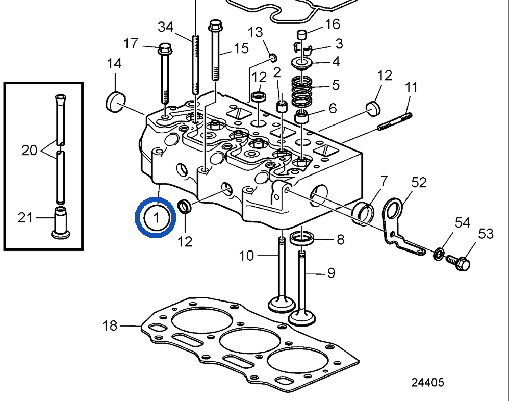 Cilinderkop Volvo Penta D1-30F - 21191604